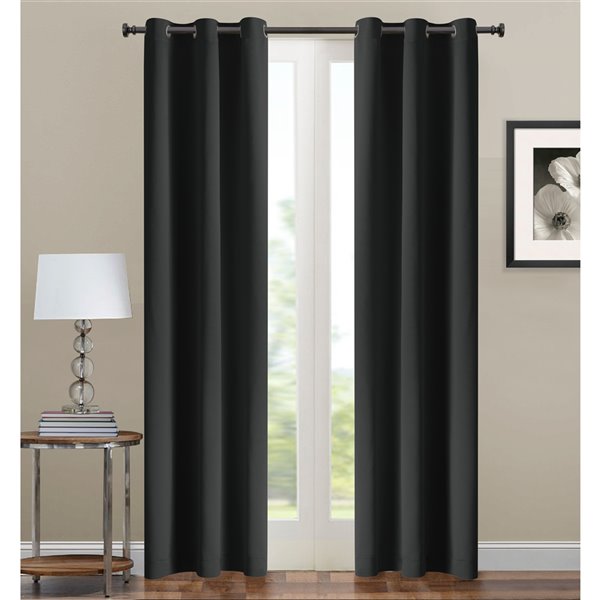 Swift Home 95-in Black Polyester Blackout Interlined Single Curtain Panel