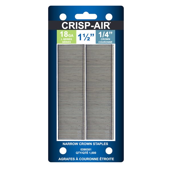 Crisp-Air 1-1/2-in Leg x 1/4-in Narrow Crown 18-Gauge Collated Finish Staples 1000/pk