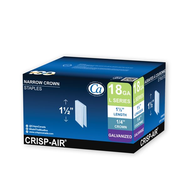 Crisp-Air 1-1/2-in Leg x 1/4-in x 1/4-in Narrow Crown 18-Gauge Collated Finish Staples 5000/pk