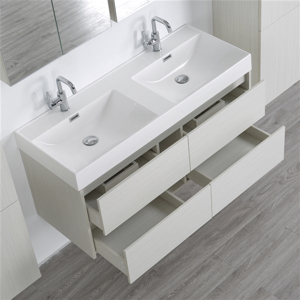 Streamline 48-in Ash Grey Double Sink Bathroom Vanity with Glossy White ...