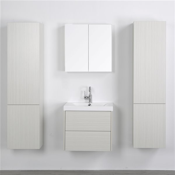 24 Modern White Floating Bathroom Vanity with Drawer Shelf Integral Single Ceramic Sink