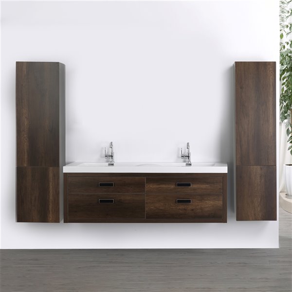 Streamline 63 In Brown Double Sink Floating Bathroom Vanity With Glossy White Top And 2 Side Cabinets Included Réno Dépôt - Floating Bathroom Vanity With 2 Sinks