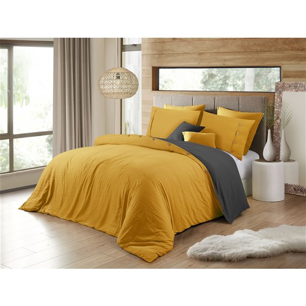 Swift Home Reversible Mustard King Duvet Cover Set - 3-Pieces