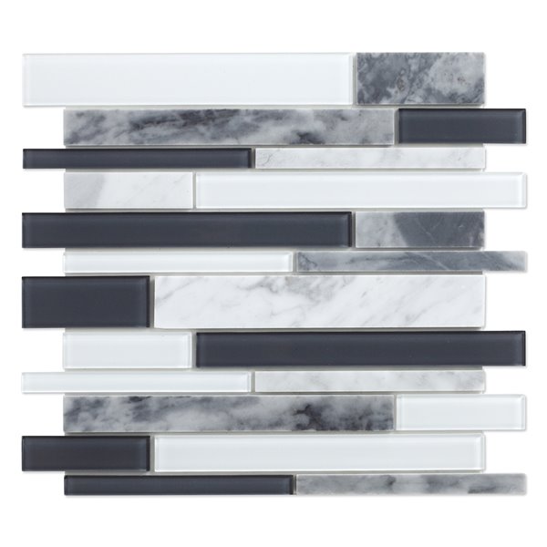 Tuiles autocollantes Ice 2x plus rapide de 10 po x 12 po en marbre et pierre par Speedtiles, pqt de 6, blanc et gris