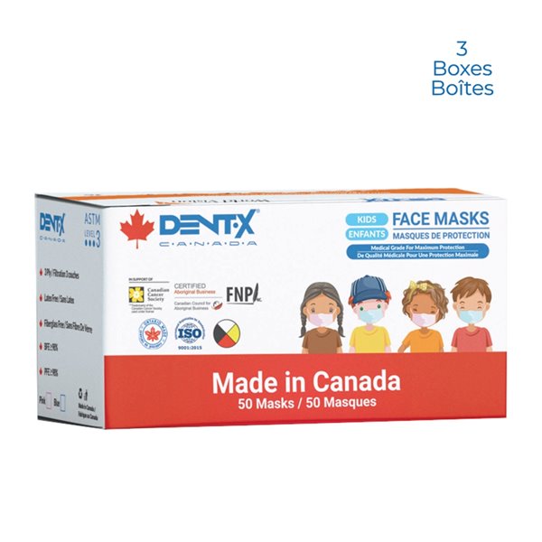 Masque chirurgical à usage unique pour enfants de Dent-X, paquet de 150