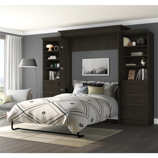 Bestar Versatile Deep Grey Queen Murphy Bed Integrated Storage 42883 32 Réno Dépôt - Bestar Evolution Queen Wall Bed Instructions