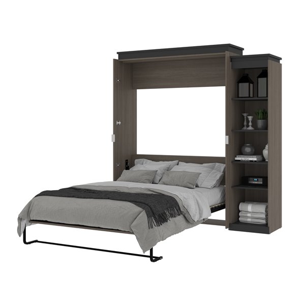 Bestar Orion Queen Murphy Bed Integrated Storage - Graphite & Bark Grey 