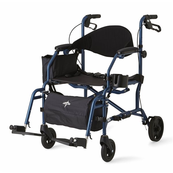 Déambulateur/chaise de transport bleu pliable/facile à ranger de Medline capacité poids 250 lb