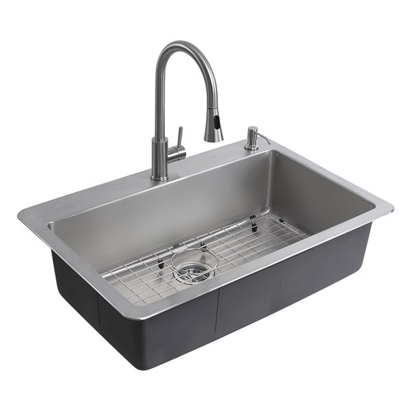 Presenza Dual Mount 22-in x 33-in Stainless Steel Single 1-hole Kitchen Sink - All-in-One Kit