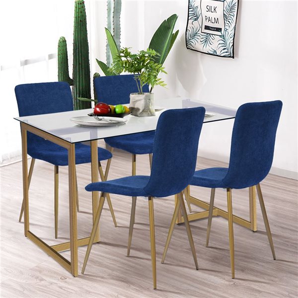 Ensemble de 4 chaises de salle à manger en tissu bleu Homycasa - Or
