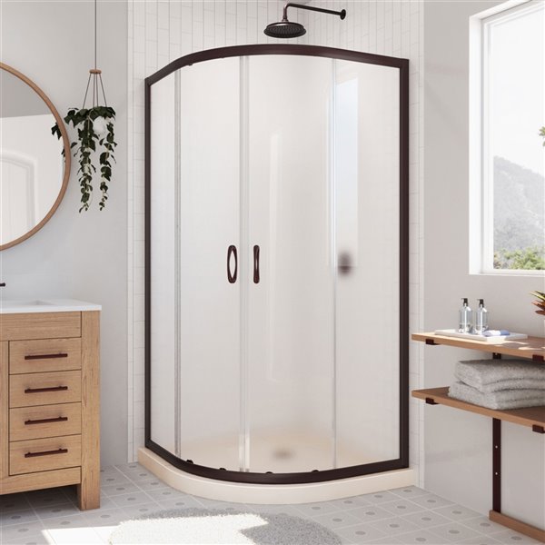 DreamLine Prime Biscuit 74.75-in x 33-in x 33-in 2-Piece Round Corner Shower  Kit with Oil Rubbed Bronze Hardware/Frosted Glass | Réno-Dépôt