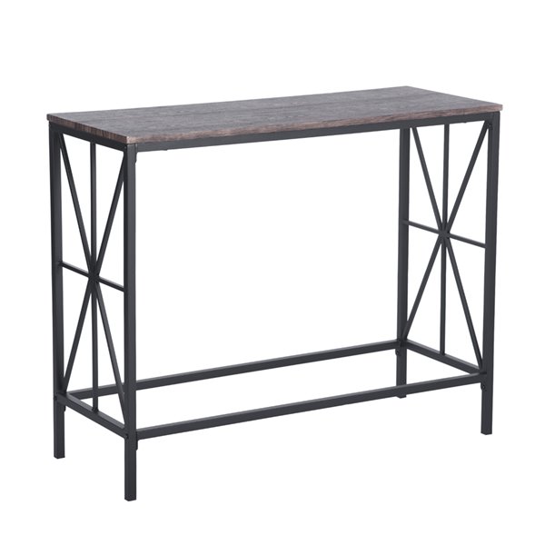 Table de canapé Navin moderne en bois pour entrée avec cadre en X en métal, brun, de FurnitureR