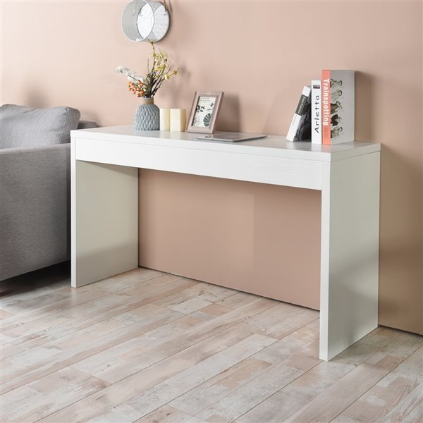 Table console Ounas moderne en bois 48 po, blanc, de FurnitureR