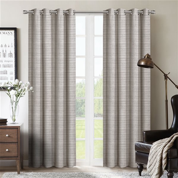 Honolulu Home Fashions Veneto 84-in L X  54-in W Silver Polyester Blackout Interlined Curtain Panel Pair