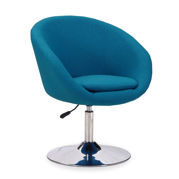 Manhattan Comfort 1 Hopper Modern Blue and Polished Chrome Wool Accent Chair