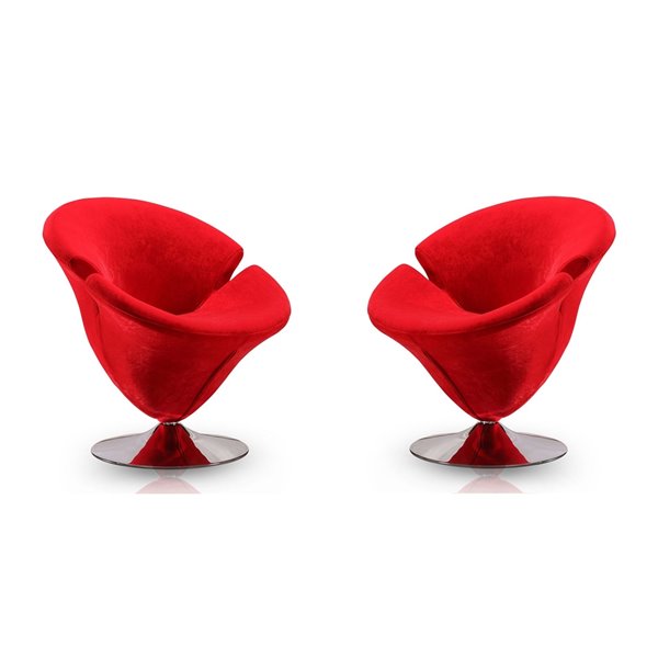 Ensemble de 2 chaises pivotantes moderne en chrome poli Tulip en velours rouge de Manhattan Comfort