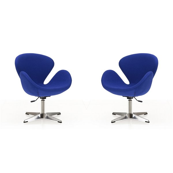 Ensemble de 2 chaises pivotantes Rasberry moderne en laine bleue et chrome poli de Manhattan Comfort