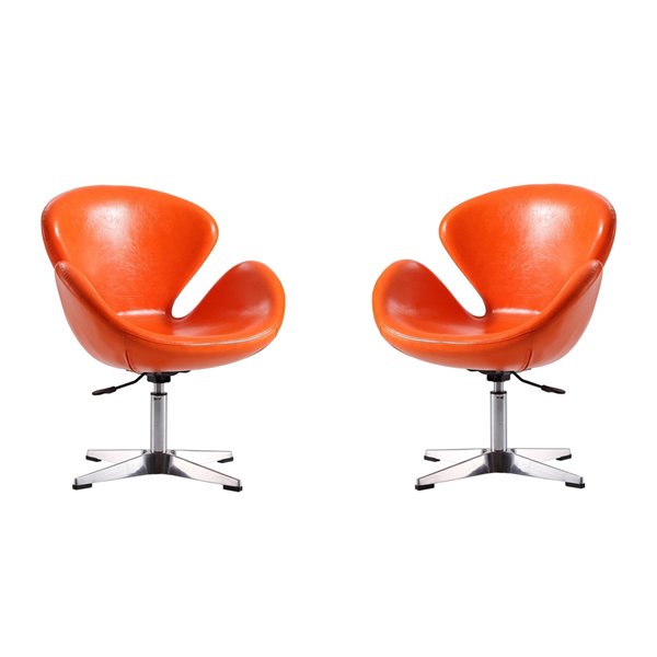 Ensemble de 2 chaises pivotantes Rasberry moderne en similicuir tangerine et chrome poli de Manhattan Comfort