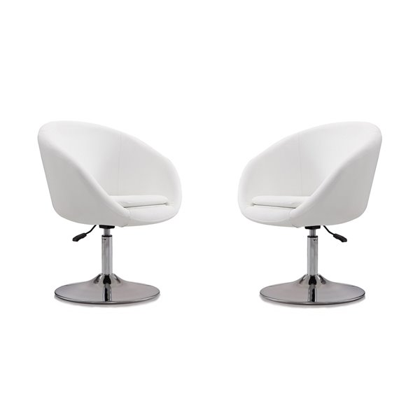 Ensemble de 2 chaises pivotantes moderne en chrome poli et similicuir blanc de Manhattan Comfort