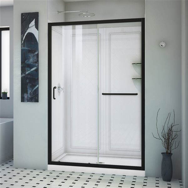 Dreamline Infinity Z Black And White 3 Piece 48 In X 36 77 Alcove Shower Kit Réno Dépôt Alcove Shower Kit, 36 X 77 Sliding Screen Door
