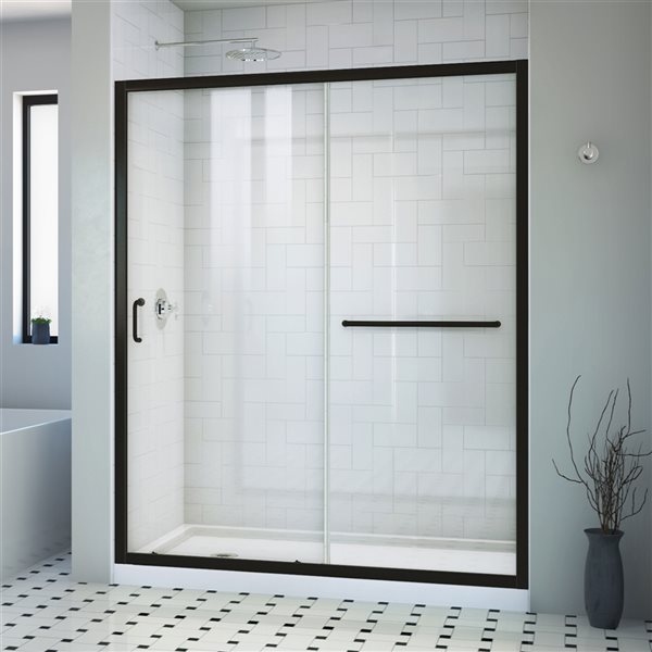 Porte de douche coulissante Infinity-Z à demi-cadre noir satiné de DreamLine, verre transparent, 72 po h. x 56 à 60 po l.