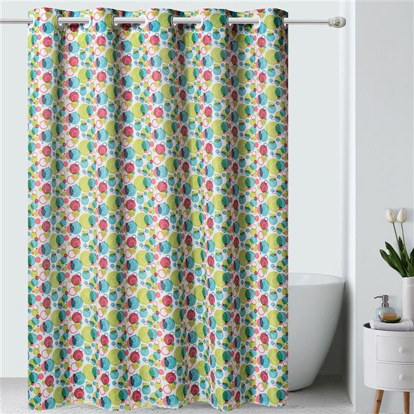 Hookless 74in x 71in Polyester Green Bubbles Shower Curtain