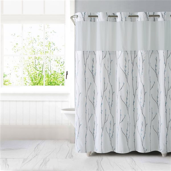 Hookless 74 In X 71 Polyester White, Hookless Polyester Shower Curtain