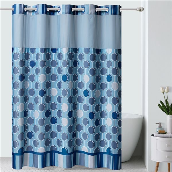 Hookless 74 In X 71 Polyester Blue, Extra Long Shower Curtain No Hooks