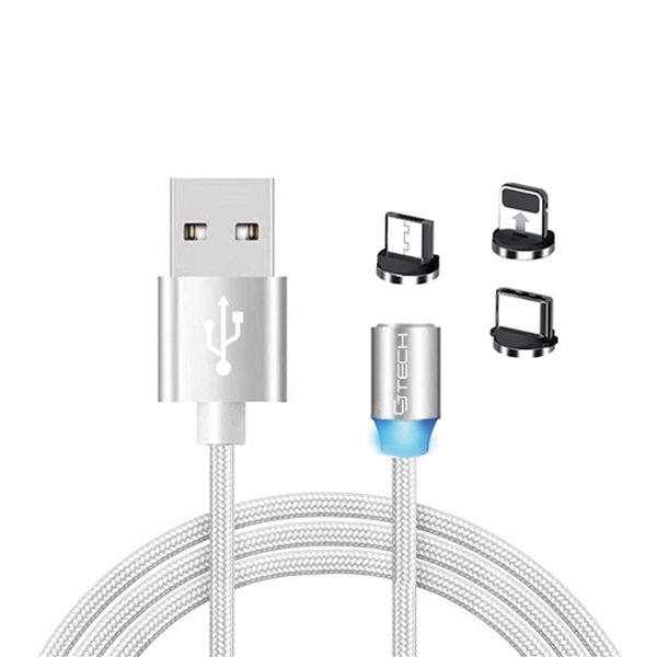 Câble de chargement universel 3 en 1 de CJ Tech, micro USB, blanc