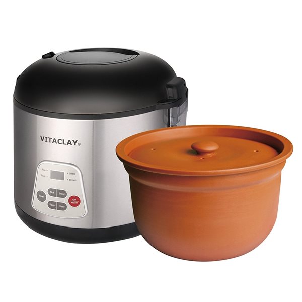 VitaClay 8-Cups Stainless Steel Programmable Commercial/Residential Slow Cooker and Rice Cooker