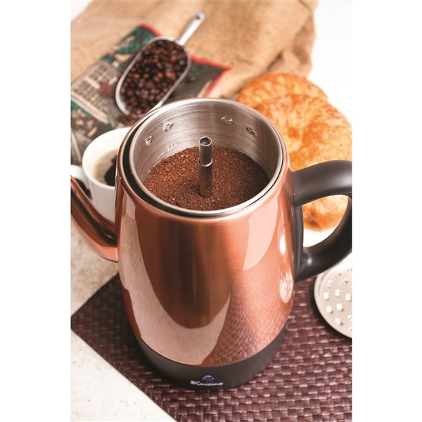 CAHPER08  Euro Cuisine – Percolateur à café électrique PER08 8  tasses avec fonction de réchaud, fini cuivre