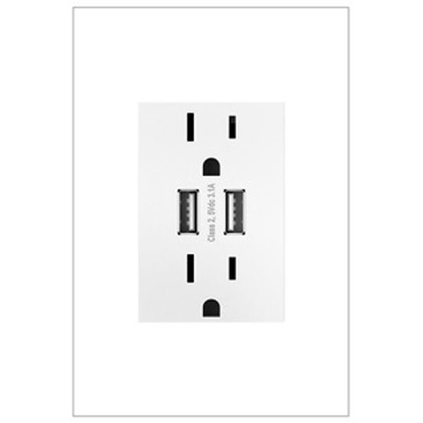 Prise double inviolable avec ports USB, 15 A, blanc de EATON COOPER WIRING