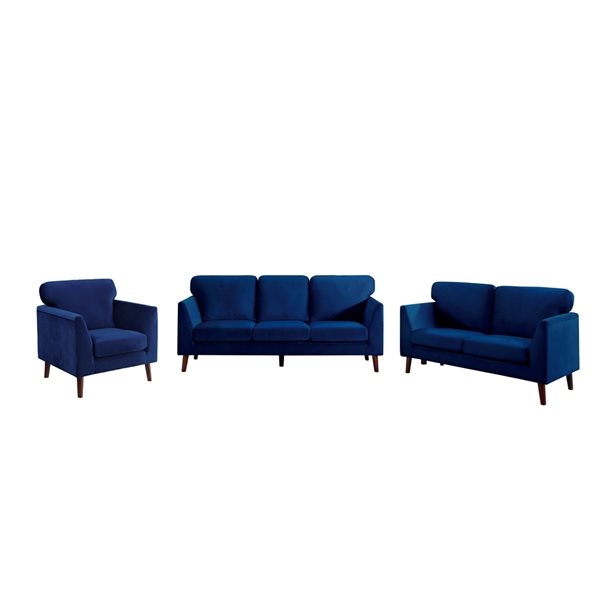 Ensemble de mobilier de salon de 3 pièces Tolley par HomeTrend en velours bleu