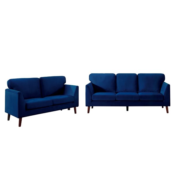 Ensemble de mobilier de salon de 2 pièces Tolley par HomeTrend en velours bleu (canapé et causeuse)