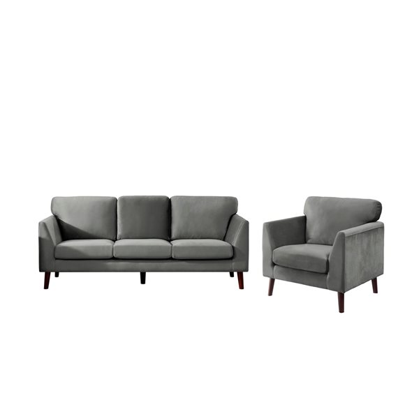 Ensemble de mobilier de salon de 2 pièces Tolley par HomeTrend en velours gris (canapé et chaise d'appoint)