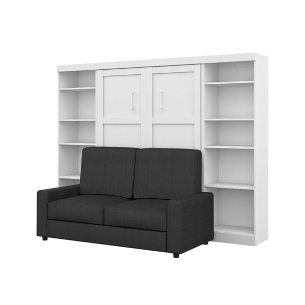Bestar Pur 109-in White Full Murphy Bed Integrated Storage with Sofa