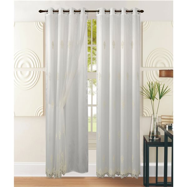 Marina Decoration 90-in Beige Polyester Sheer Standard Lined Curtain Panel Pair