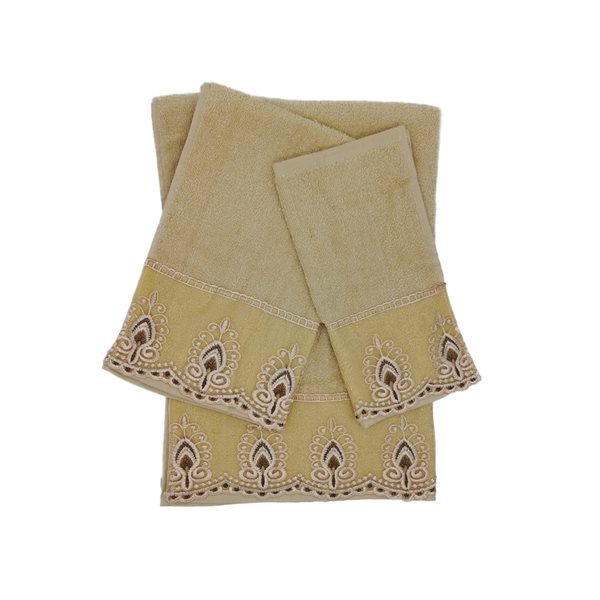 Marina Decoration Gold Cotton Bathroom Towel Set of 3 TSSheerYel