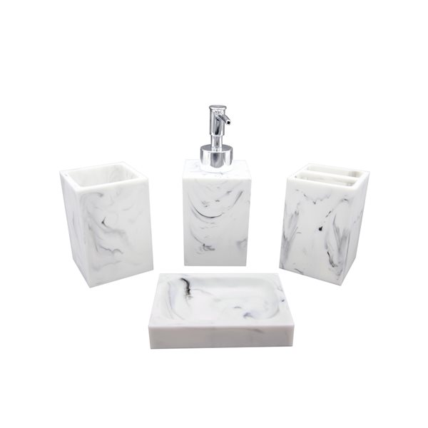 Marina Decoration White/Grey Plastic Bath Accessory Set - 4-Piece BA-Ryd-Set