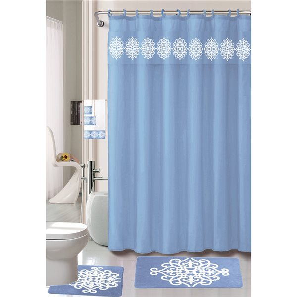 Polyester Memory Foam Bath Mat Set, Beige Blue Green Shower Curtain Set