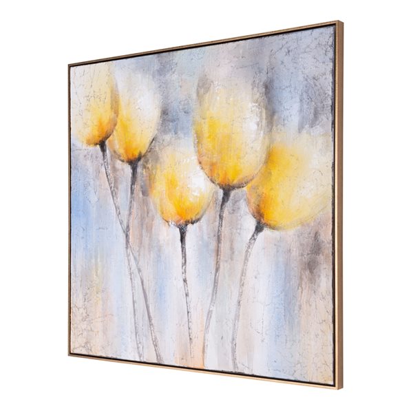 Gild Design House Sunny Blooms with Gold Plastic Framed 40-in H x 40-in W Hand Painted Botanical Canvas
