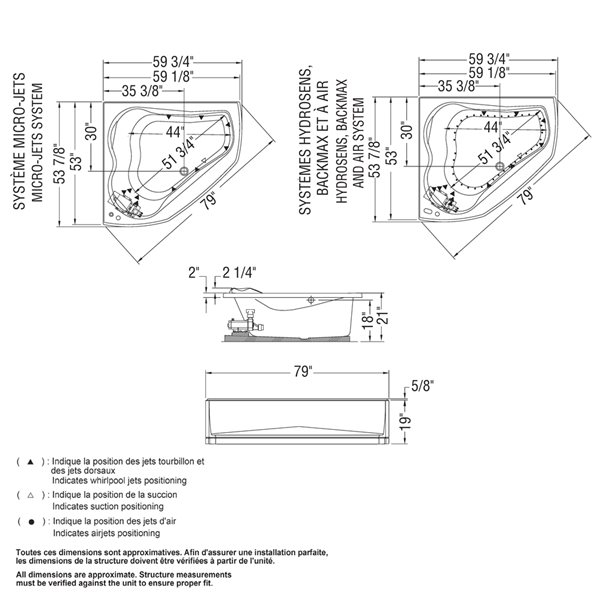 MAAX Cocoon 54 x 60in White Acrylic Corner Front Center Drain DropIn