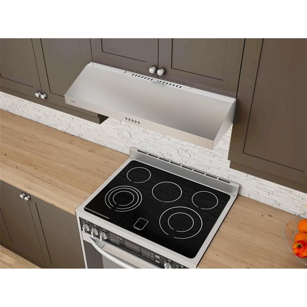 Hotte de cuisine sous-comptoir de 30 po en acier inoxydable par Aria avec  filtre à charbon QR062