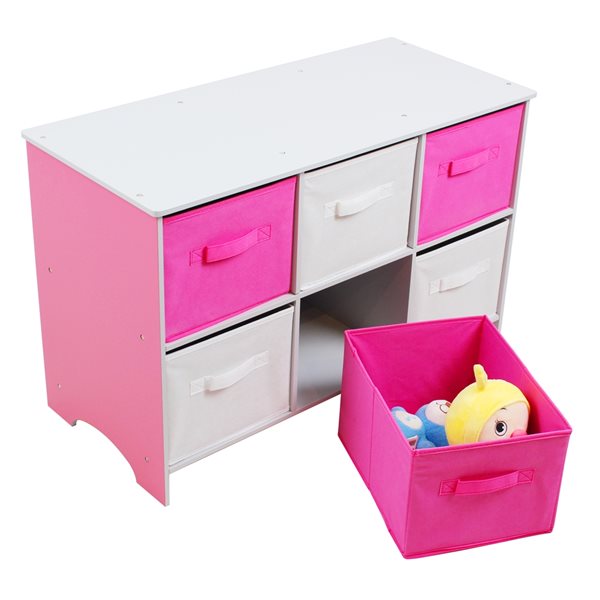Rangement pour jouets rectangulaire par Danawares blanc et rose avec  paniers en tissu 76089