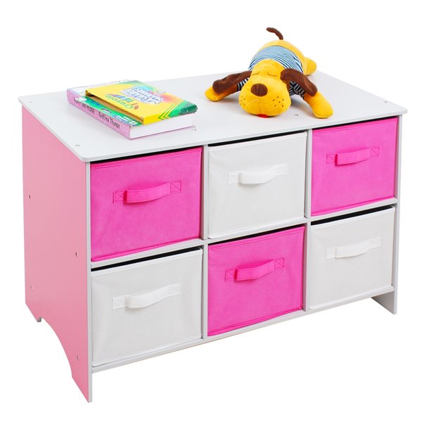 Rangement pour jouets rectangulaire par Danawares blanc et rose avec  paniers en tissu 76089
