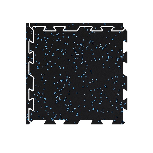 Tapis en caoutchouc FitFloor noir moucheté de bleu emboîtable de 0,3 po x 24 po x 24 po