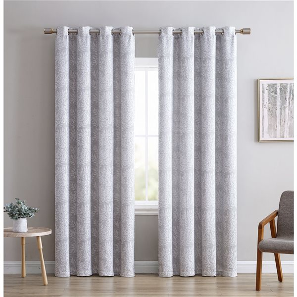 Swift Home 84-in Grey Polyester Jacquard Blackout Interlined Single Curtain Panel