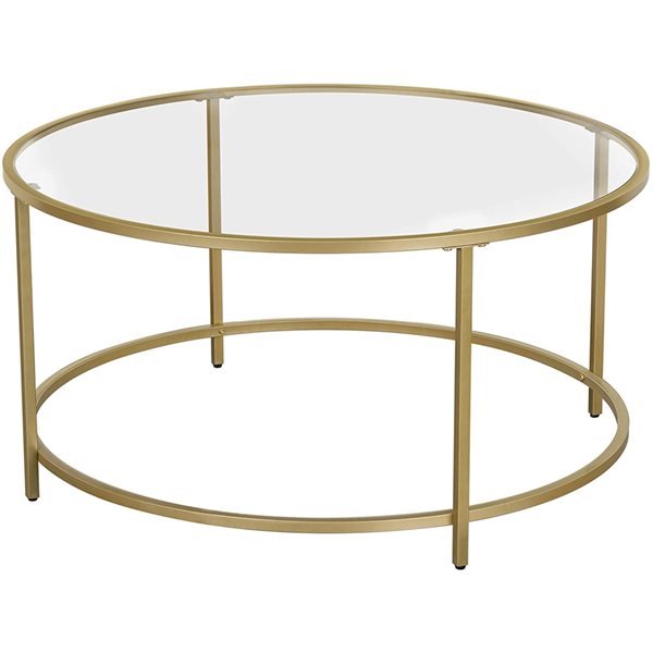 Table basse ronde avec cadre en acier doré et base en verre trempé par VASAGLE