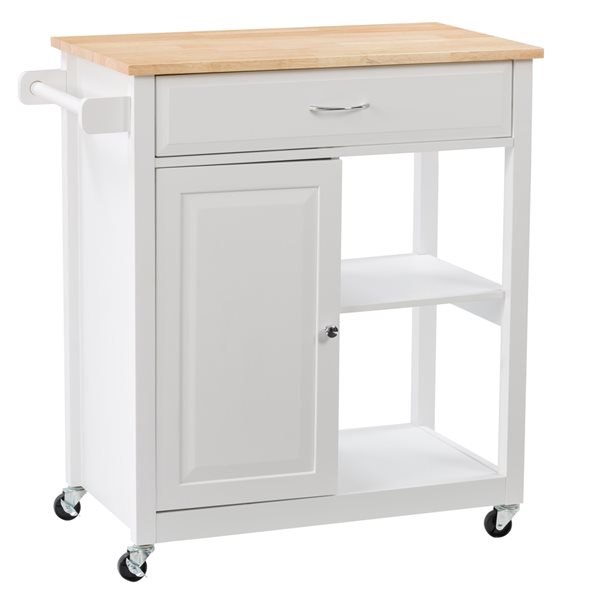 CorLiving Sage White Wood Base with Rubberwood Wood Top Kitchen Cart (18-in x 32-in x 35-in)
