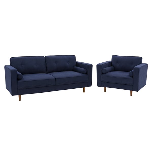 Ensemble de chaise moderne et canapé 3 places en microfibre bleu marine - 2 pièces